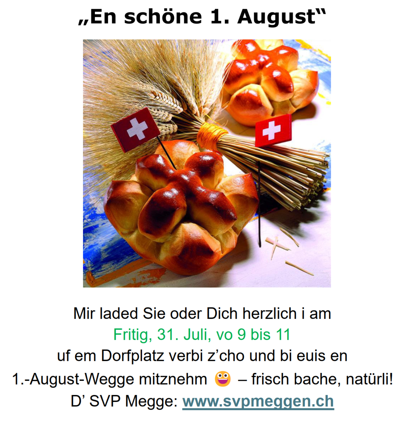 31.07.2026 – Fröschi Wegge zum mitnäh – eifach so!